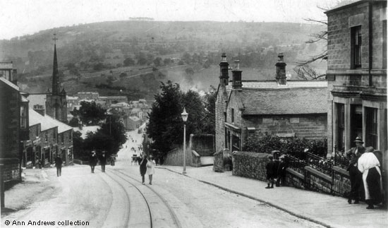 Postcard dating from about 1923 of Bank Road, looking down the hill towards Crown Square