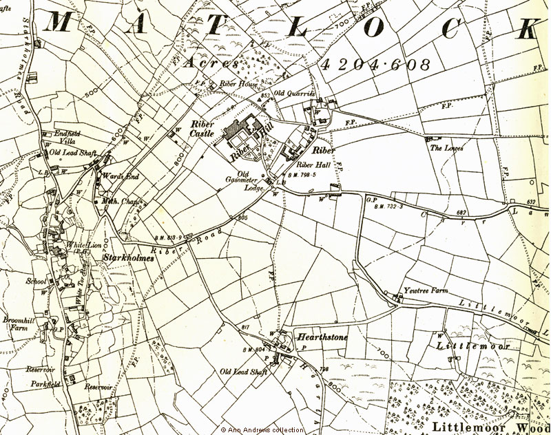 1903 map of Riber, Starholes and Hearthstone from Ordnance Survey