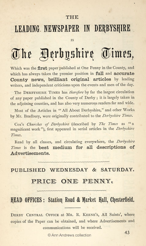 Advertisement for the Derbyshire Times