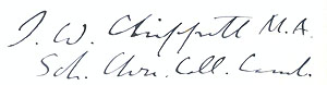 Mr. Chippett signed all his reports to the parents in a similar fashion, sometimes including his University credentials in full.
Reproduction with permission of the estate of Richard Melville Beaumont