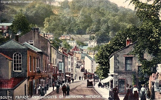 Hand coloured postcard of Matlock Bath's South Parade, about 1905